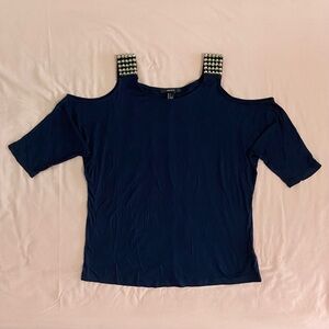 Forever 21 Cold Shoulder Top with Studded Straps - Small, Navy
